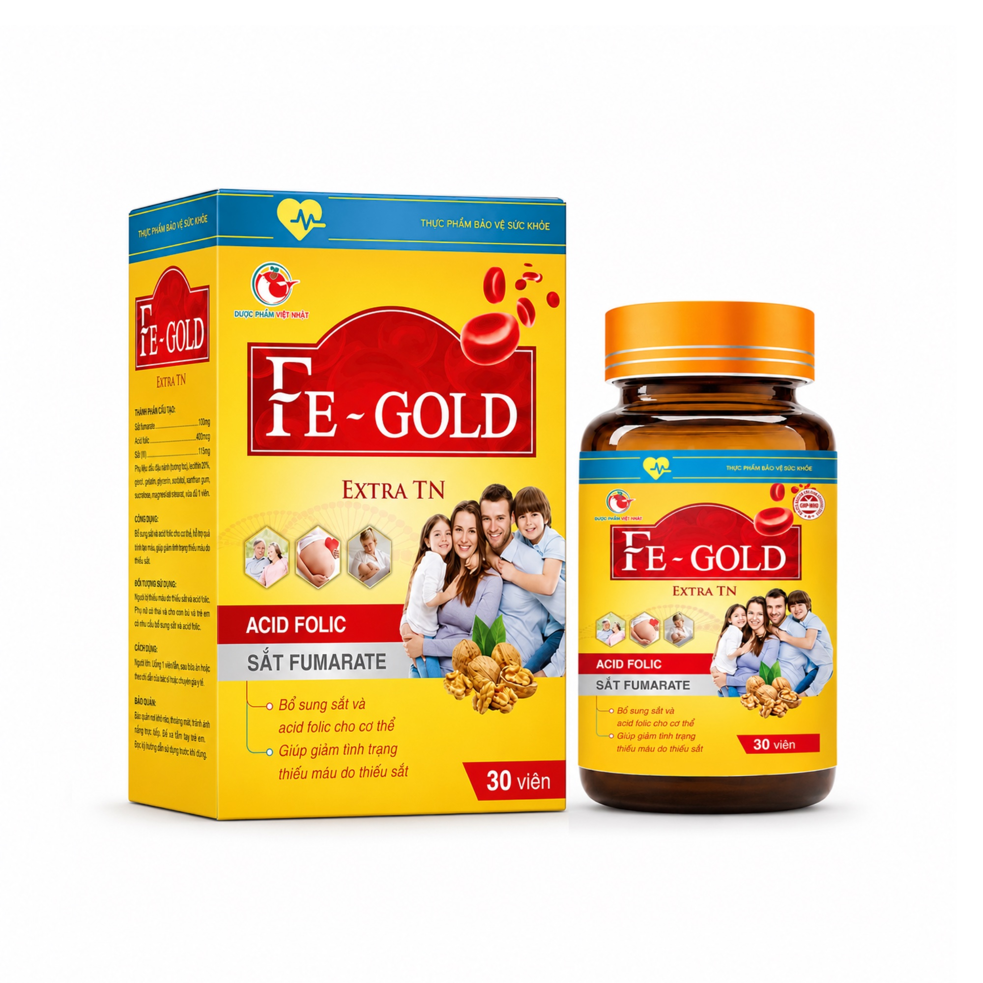 Viên uống Fe Gold Extra TN Việt Nhật, bổ sung sắt và Acid Folic